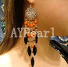 Discount coral and black agate vintage earring