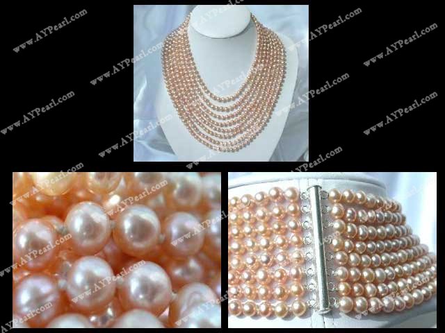 4-5mm multi strand cultured natural fresh water pearl beaded necklace