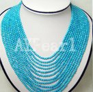 4mm blue turquoise beaded strand necklace