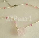 Discount pearl and rose quartz flower necklace