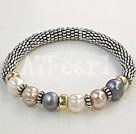 pearl and tibet silver bangle