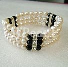 6-7mm pearl and black crystal bracelet