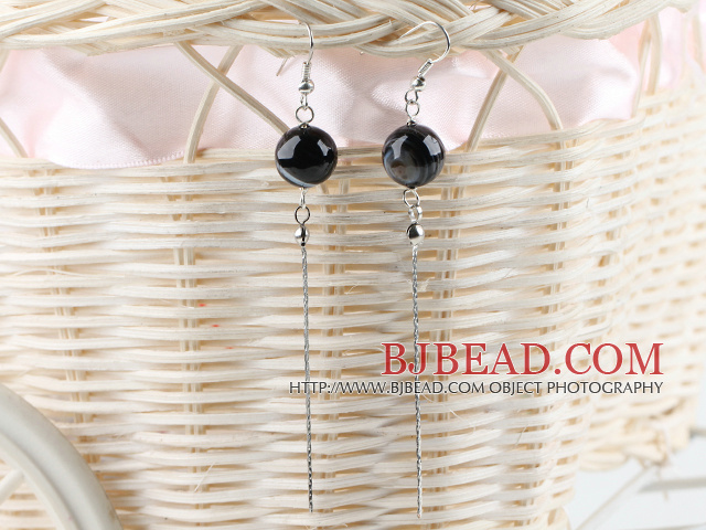 stunning 12mm agate ball long earrings