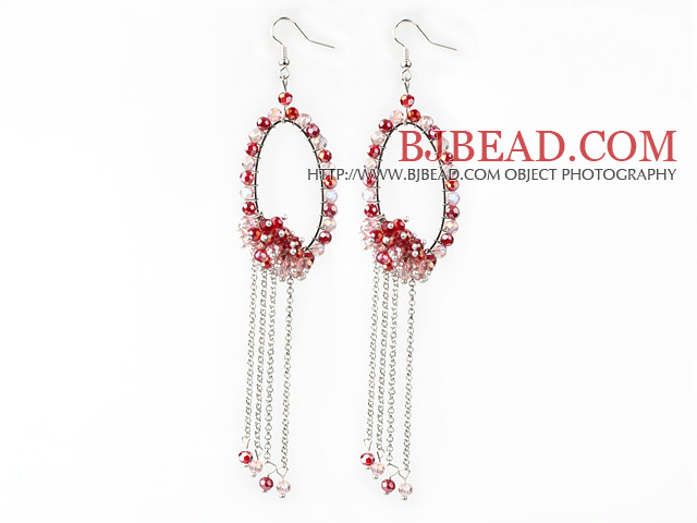 New Style Red Series Red and Pink Crystal Tassel Fashion Earrings