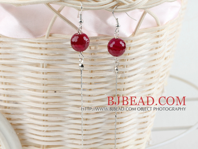 long style faceted red agate earrings