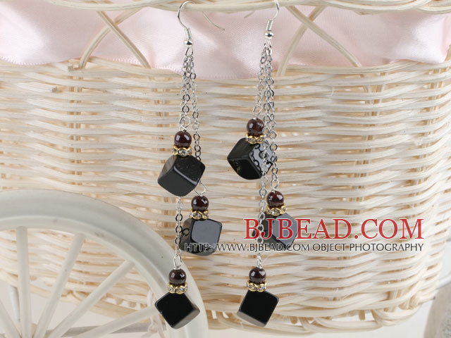 long style black agate earrings