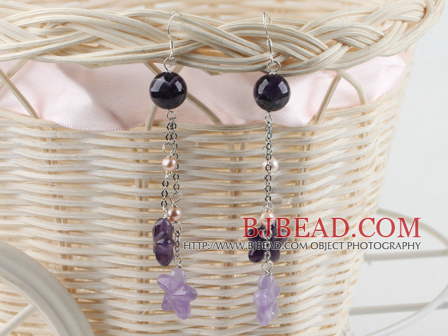 long style pearl and amethyst earrings