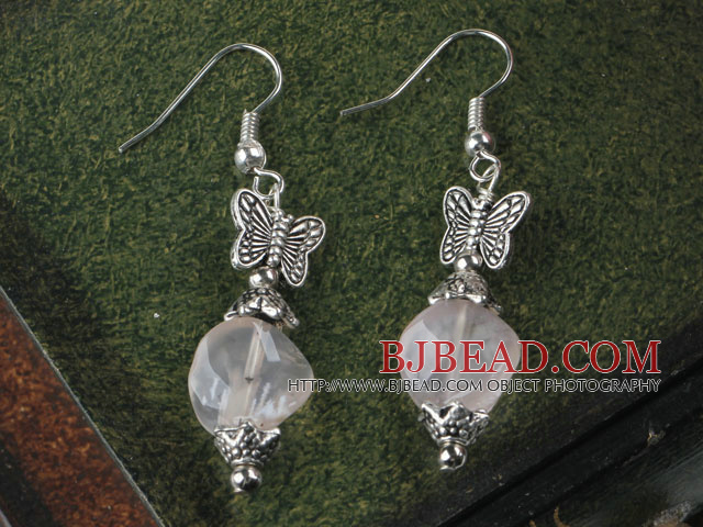 butterfly charms and pink agate earrings