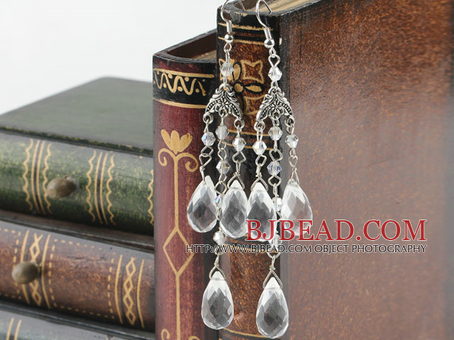 stunning drop shape clear crystal earrings 