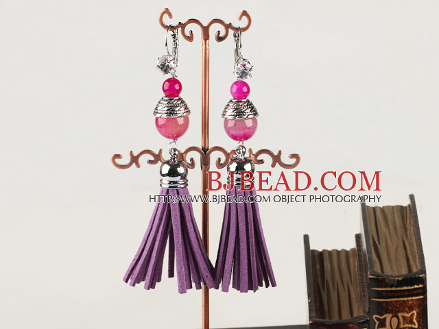 pink agate fashion earrings with tassels