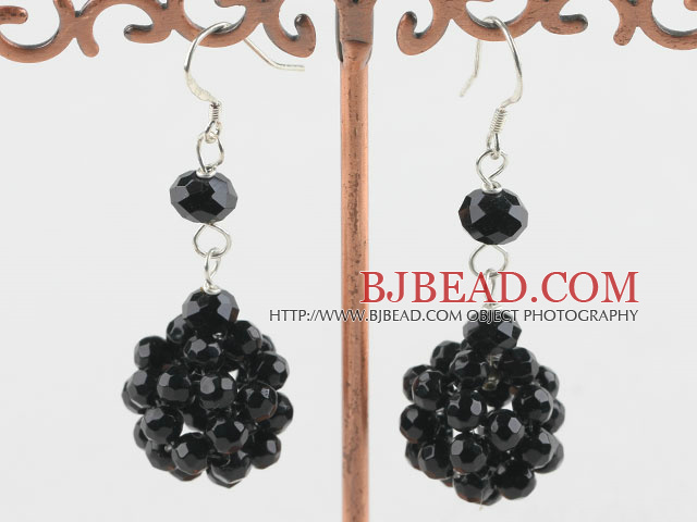 cluster style black crystal ball earrings