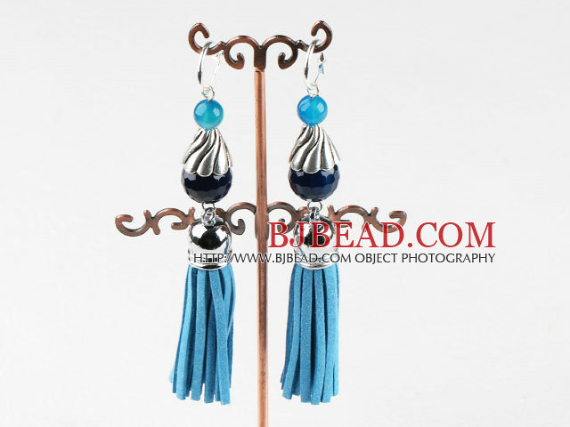 lovely blue agate fashion earrings with tassels