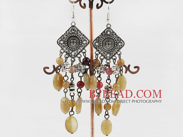 chandelier shape vintage style three color jade earrings