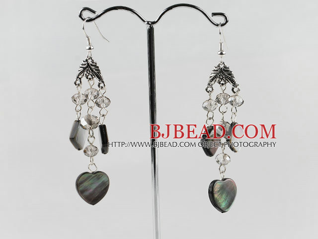 black lip shell and crystal earrings