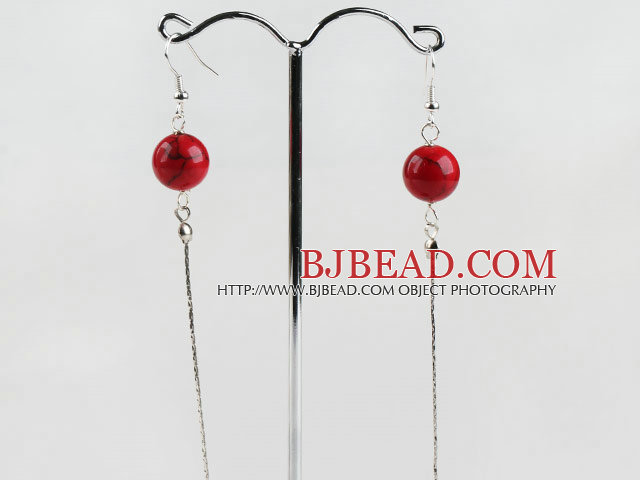 dangling style 12mm blood stone beads earrings