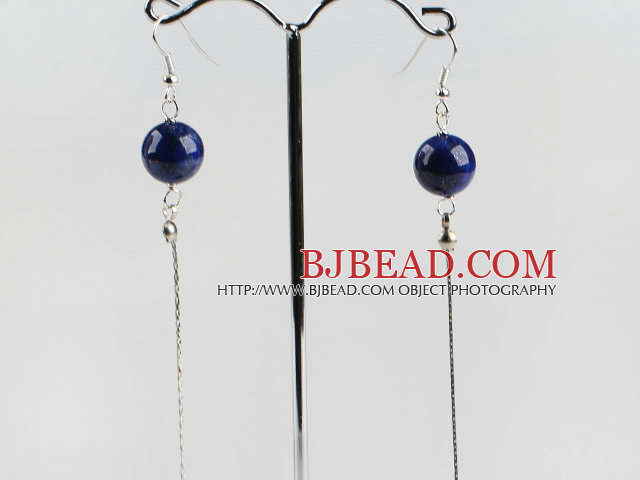 dangling style 12mm  blue lapis beads earrings