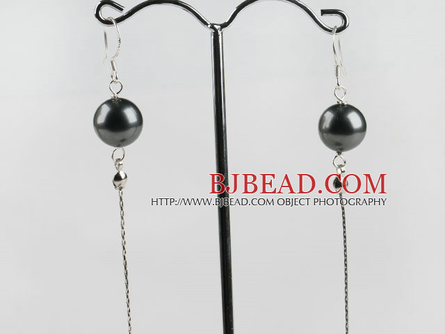 dangling style 12mm black sea shell beads earrings