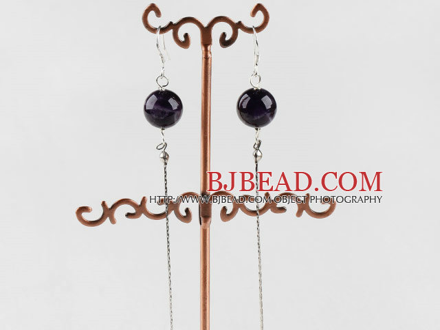 dangling style 12mm natural amethyst ball earrings