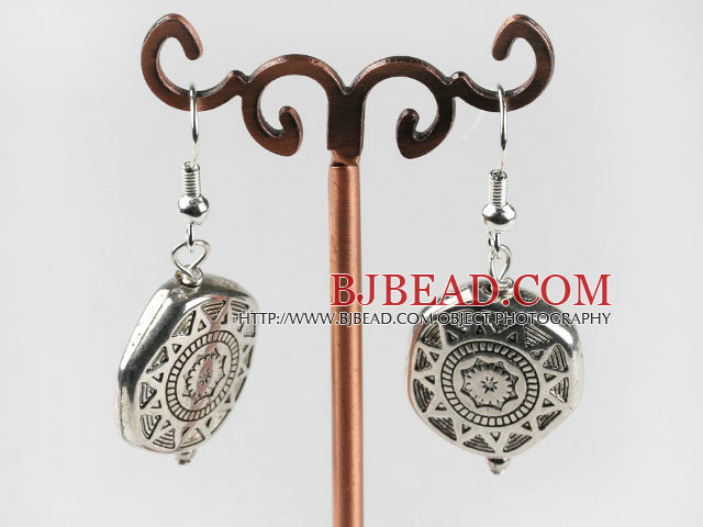 CCB silver like fashion earrings with engraved print