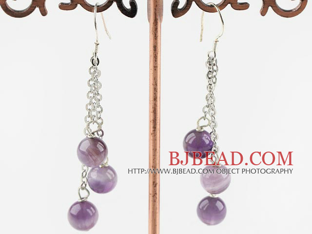 natural amethyst ball earrings
