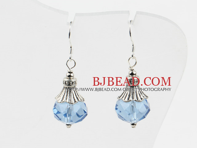 pretty light sea blue color crystal ball earrings