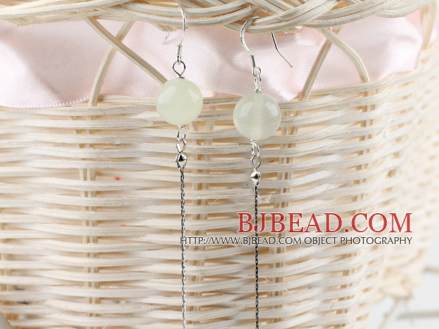 dangling style 12mm jade ball earrings