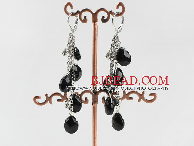 dangliing style drop shape black crystal earrings