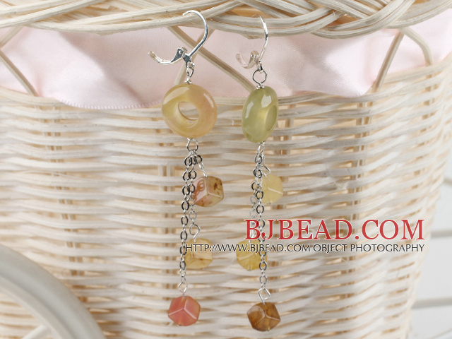 dangling stlye three color jade earrings