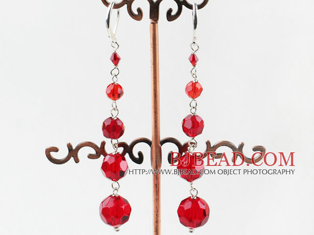 red manmade crystal beaded earrings