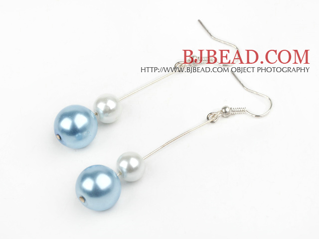 dangling white and light blue acrylic ball earrings