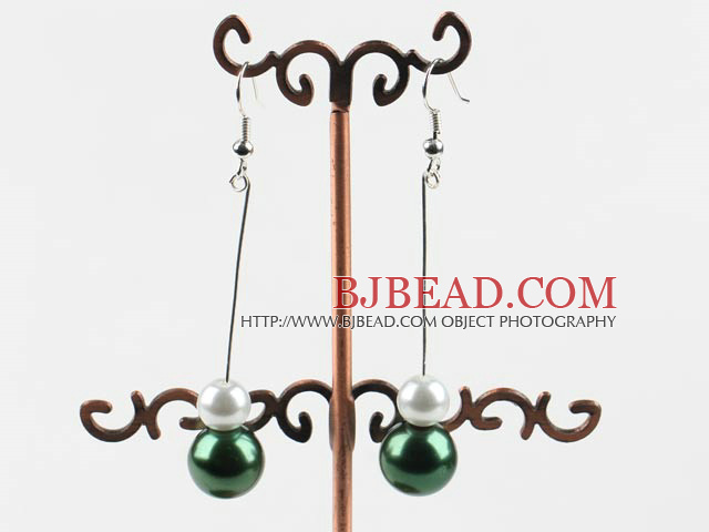 dangling white and green acrylic ball earrings