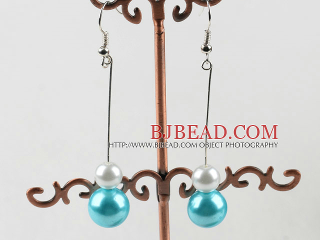 dangling white and sea blue acrylic ball earrings