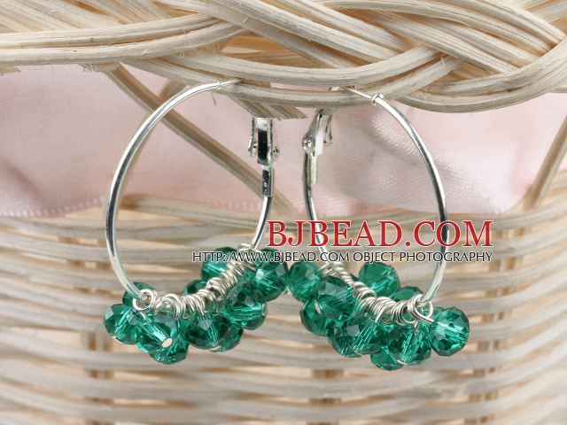 trendy manmade green faceted crystal hoop earrings