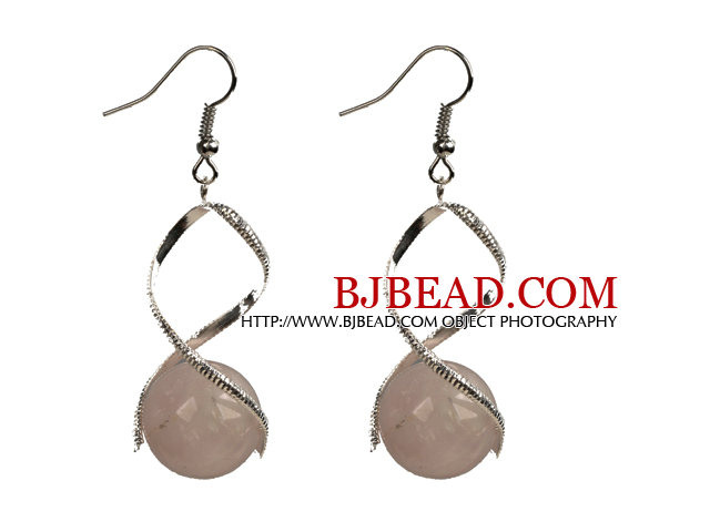 Fashion Design Rose Quartz Beads Spiral Shape Dangle Earrings