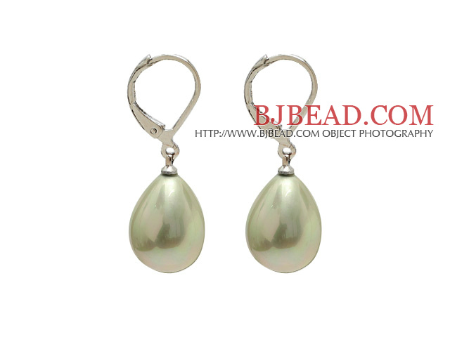 drop shape light yellow sea shell beads earrings