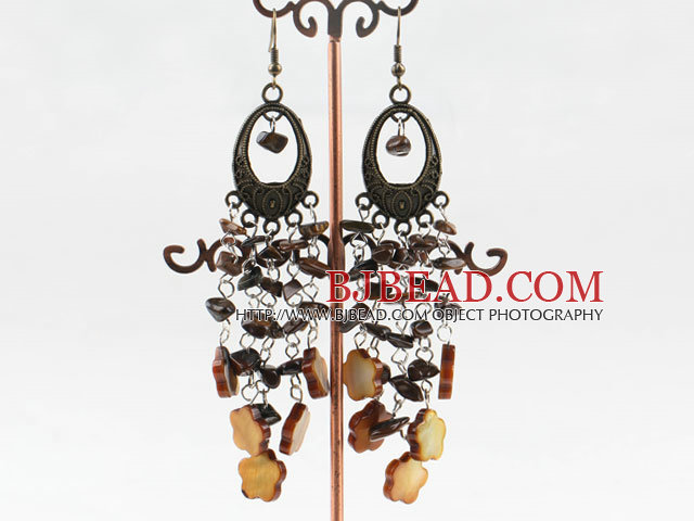 tiger eye shell vintage earrings