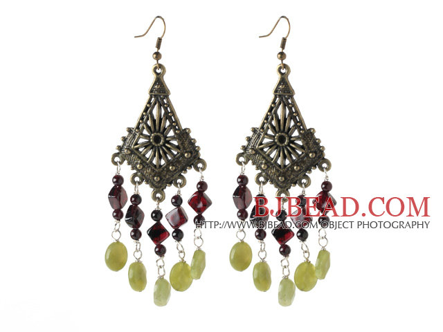 vintage style garnet and peridot jade earrings
