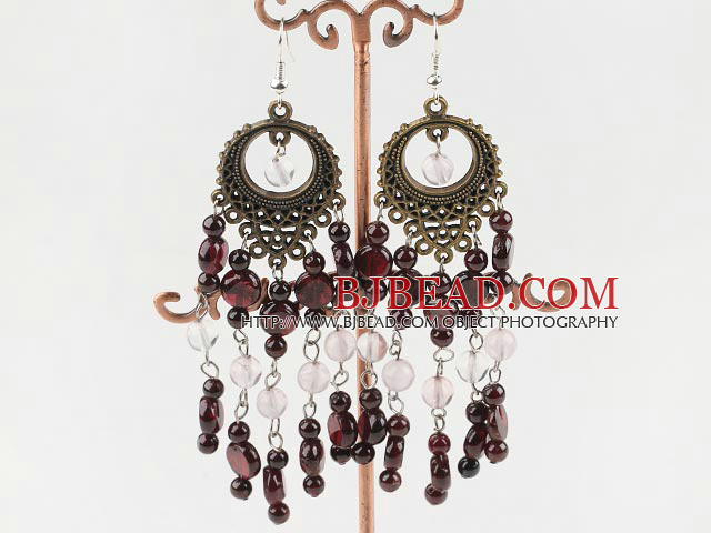 popular rose quartz and garnet vintage earrings