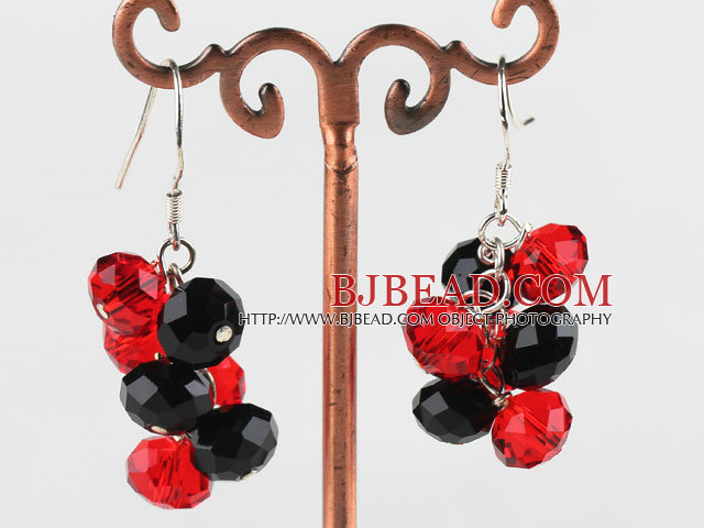 trendy manmade cluster style black and red crystal earrings