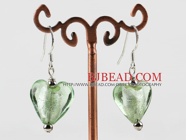 green heart shape colored glaze earrings