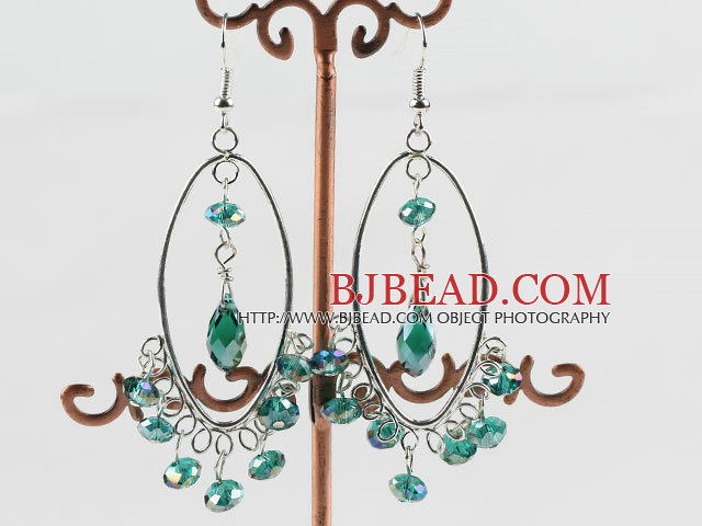 lovely green manmade crystal loop earrings