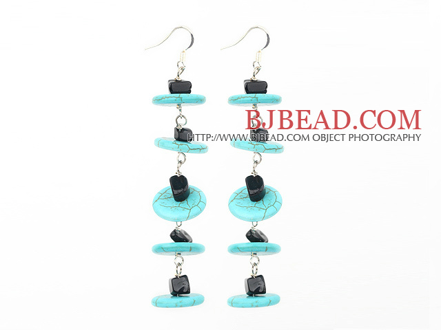 dangling style turquoise and black stone earrings