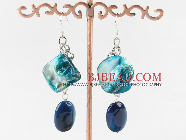white pearl blue shell and agate earrings