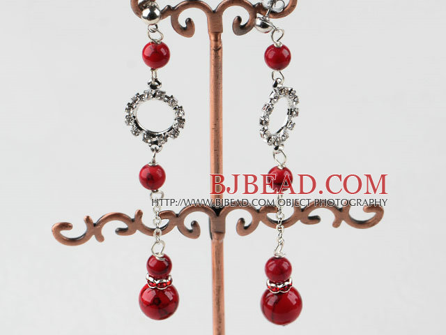 dangling red blood stone earrings with rhinestone