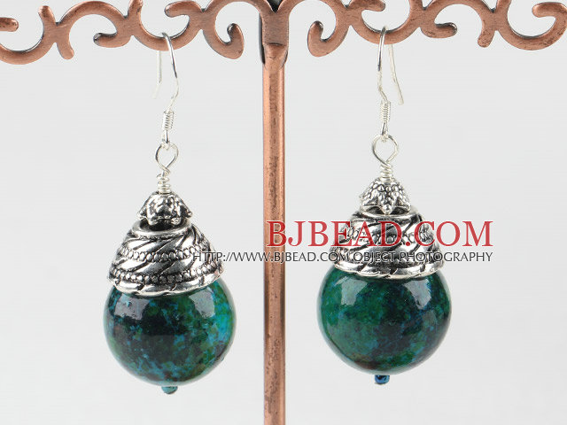 16mm round phoenix stone earrings with tibet silver cap