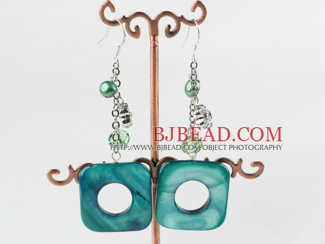 lovely green shell pearl and crystal earrings