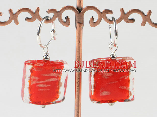 lovely square shape red colored glaze earrings