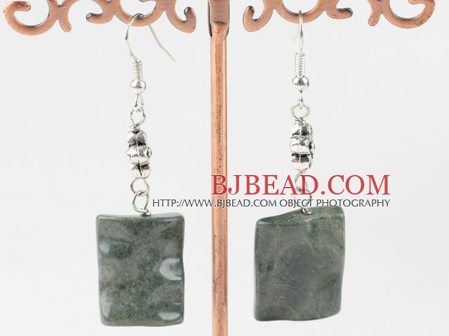 chunky style green jade earrings with flower charm