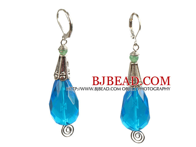 Summer Style Aventurine Faceted Drop Shape Blue Crystal Dangle Earrings With Lever Back Hook