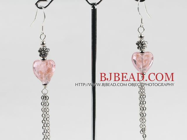 dangling heart shape red colored glaze earrings
